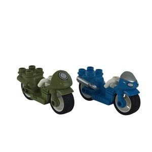 LEGO Duplo Motorcycle Motorbike Lot of 2 Blue Olive Green Vehicles Accessory
